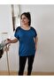 Women's Petrol Green Combed Cotton Sequin Embroidered Plus Size Blouse