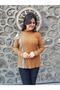 Women's Tan Open Shoulder Stoned Steel Knit Sweater