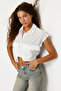 Ecru Front Pocket Crop Regular Regular Fit Woven Shirt Twoss24Go00046 - 3