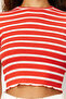 Red-White Striped Baby Overlock Detailed Fitted Crop Knitted Blouse TWOSS23BZ00506 - 4
