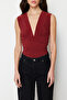 Tile Tie Detailed V-Neck Fitted/Flexible Snap Fastener Knitted Body TWOSS23BD00055 - 3