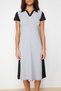 Black Polo Neck Color Block Skater/Flared from the Waist Cotton Stretchy Knit Midi Dress TWOSS24EL00480 - 4