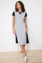Black Polo Neck Color Block Skater/Flared from the Waist Cotton Stretchy Knit Midi Dress TWOSS24EL00480 - 3