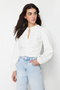 Ecru Crop Gather Detailed Woven Blouse TWOSS24BZ00351 - 3