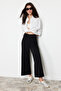Siyah Culotte Fit Kesik Detaylı Yüksek Bel Pantolon TWOSS24PL00036 - 2