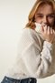 Women's Cream Turtleneck Textured Seasonal Knitwear Sweater MW00133 - 4