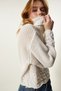 Women's Cream Turtleneck Textured Seasonal Knitwear Sweater MW00133 - 3