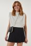 Women's Black Pleated Mini Woven Shorts Skirt TO00126