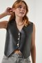 Women's Black Fleece Faux Leather Vest TP00019