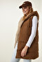 Women's Beige Tan Hooded Double Sided Puffer Vest GZ00001 - 7