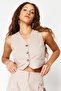 Beige Striped Button Crop Woven Blouse Twoss24Bz00173 - 2