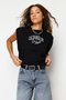 Siyah %100 Pamuk Slogan Baskılı Regular/Normal Kalıp Bisiklet Yaka Örme T-Shirt TWOSS24TS00020