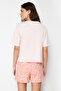 Pembe %100 Pamuklu Zebra Baskılı Şortlu Örme Pijama Takımı THMSS24PT00042 - 6