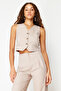 Beige Striped Button Crop Woven Blouse Twoss24Bz00173