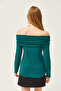 Women's Emerald Green Madonna Collar Knitted Viscose Blouse BLZ-19002487 - 2