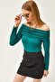 Women's Emerald Green Madonna Collar Knitted Viscose Blouse BLZ-19002487