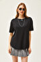 Women's Black Modal Buttoned Soft Texture Six Oval T-Shirt TSH-19000771 - 4