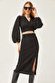 Women's Black Slit Skirted Knitted Set TKM-19000255 - 5