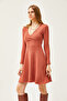 Women's Tile Double Breasted Collar Ribbed Mini Dress ELB-19002043 - 4