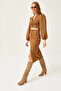 Women's Camel Slit Skirted Knitted Suit TKM-19000255 - 4