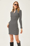Women's Black and White Zippered Striped Mini Knitted Dress ELB-19002037 - 5