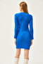 Women's Saxe Blue Robe Gather Detailed Raised Mini Dress ELB-19002041 - 6
