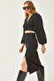 Women's Black Slit Skirted Knitted Set TKM-19000255