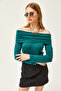 Women's Emerald Green Madonna Collar Knitted Viscose Blouse BLZ-19002487 - 4
