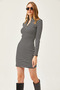 Women's Black and White Zippered Striped Mini Knitted Dress ELB-19002037 - 4