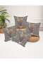 Gray Antique Floor Patterned Dried Flower Themed Digital Printed 4-Piece Gift Throw Pillow Cover Set