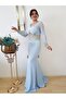 Women's Baby Blue Embroidered Fish Evening Dress