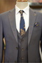 Navy Blue Men's Suit - Swallow Collar, Italian Style, Slim Fit Jacket, Vest, Trousers - 3