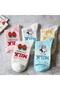 5 Pairs Women's Multicolored Milk Written Patterned Washable College Tennis Socks - 5