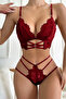 Kadın Bordo Dantel Cut-Out Detaylı Şık Sütyen ve Külot Takımı - 4