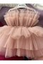 Powder pleated girl's dress birthday special occasion dress evening dress
