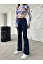 Women's Navy Blue Flared Leg Flexible Lycra Trousers