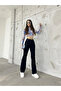 Women's Navy Blue Flared Leg Flexible Lycra Trousers - 6