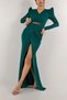 New Season Deep Slit Long Sleeve Plastic Chain Detailed Evening Dress and Graduation Dress 582260 722 - 3