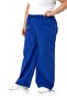 Plus Size Wide Leg Gabardine Cobalt Blue Trousers with Tie Detail - 4