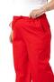 Plus Size Wide Leg Gabardine Red Trousers with Tie Detail - 4