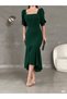 Princess Sleeve Skirt Flounce Square Neck Midi Length Crepe Fabric Evening Dress Wedding Engagement Promise Invitation - 2