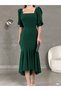 Princess Sleeve Skirt Flounce Square Neck Midi Length Crepe Fabric Evening Dress Wedding Engagement Promise Invitation