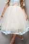 Girl's Tulle Rose Patterned Blue Dress with Ribbon Buckle and Ribbon Detail - 3
