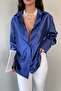 Women's Cobalt blue Oversize Satin Shirt 0999-0002 - 5
