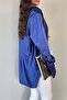 Women's Cobalt blue Oversize Satin Shirt 0999-0002 - 3