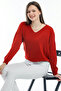 V-neck Long T Sleeve Back Long Front Short Slit Loose Cut Seasonal Basic Loose Knitwear Sweater