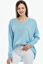 V-neck Long T Sleeve Back Long Front Short Slit Loose Cut Seasonal Basic Loose Knitwear Sweater