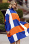 Turtleneck Long Ribbed Sleeve Color Block Plaid Midi Length Loose Cut Winter Knitwear Poncho Sweater - 4