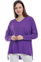 V-neck Long T Sleeve Back Long Front Short Slit Loose Cut Seasonal Basic Loose Knitwear Sweater