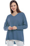 V-neck Long T Sleeve Back Long Front Short Slit Loose Cut Seasonal Basic Loose Knitwear Sweater